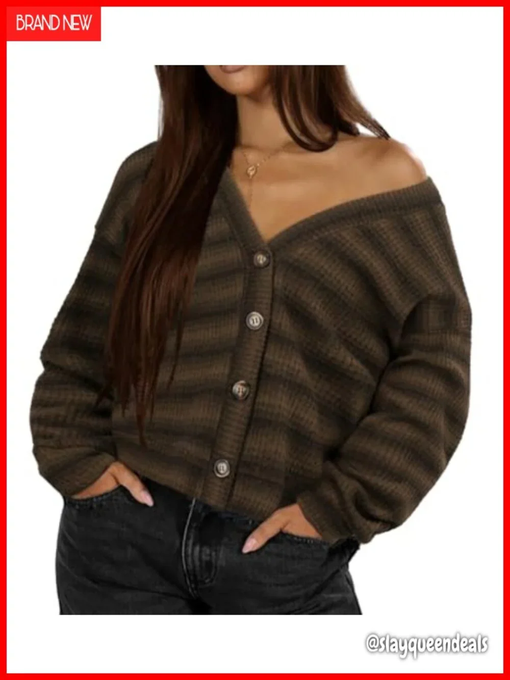 Lightweight Cropped Cardigan V Neck Long Sleeve Waffle Knit Button Up Sweater